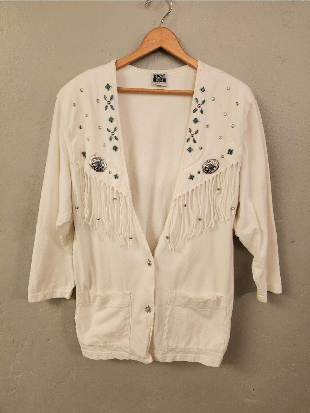 Vintage 1980s Fringed Cotton Western Studded Lightweight Jacket Shacket